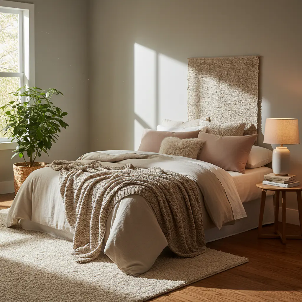 Dormitorio acogedor con ropa de cama suave